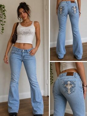 Embellished Light Blue Flare Jeans - Women